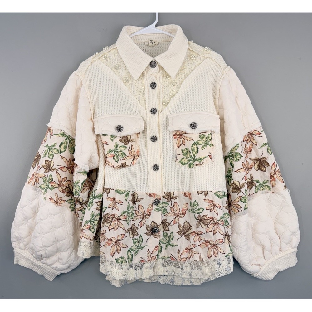 Pol New Jacket Top Large Pearl Detail Thermal Quilted Balloon Sleeve